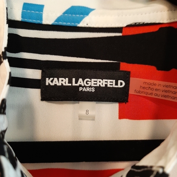 Karl Lagerfeld Paris Eiffel Tower Midi Dress 8 Mod Retro Military Stripes Logo - Picture 8 of 10